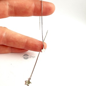 925 Ezüst hosszú bedugós fülbevaló csillaggal láncon - ékszer - fülbevaló - lógó fülbevaló - Meska.hu