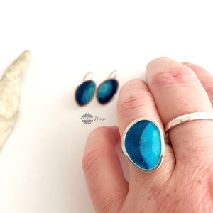 Grado -  ezüst fülbevaló és gyűrű tűzzománccal - ékszer - ékszerszett - Meska.hu