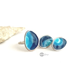 Grado -  ezüst fülbevaló és gyűrű tűzzománccal - Meska.hu