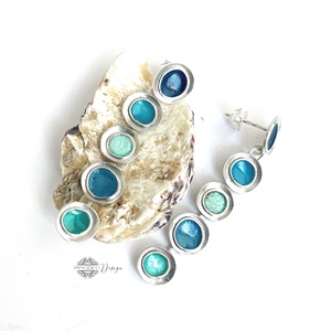 Gaudi - ezüst fülbevaló tűzzománccal - türkizkék - ékszer - fülbevaló - lógó fülbevaló - Meska.hu