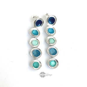 Gaudi - ezüst fülbevaló tűzzománccal - türkizkék, Ékszer, Fülbevaló, Lógó fülbevaló, Ötvös, MESKA