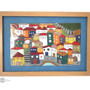 Meseváros - tűzzománc kép , Művészet, Festmény, Tűzzománc, Festészet, Tűzzománc, MESKA