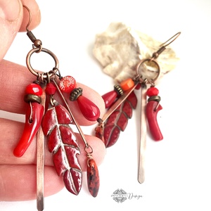 Tribal - Tollas tűzzománc fülbevaló - ékszer - fülbevaló - csillár fülbevaló - Meska.hu