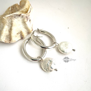 925 ezüst karika fülbevaló édesvízi gyönggyel - ékszer - fülbevaló - karika fülbevaló - Meska.hu