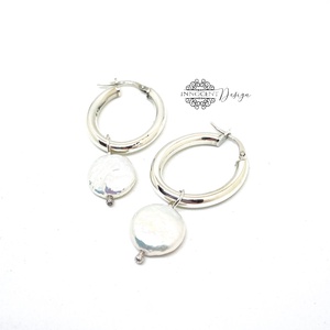 925 ezüst karika fülbevaló édesvízi gyönggyel - ékszer - fülbevaló - karika fülbevaló - Meska.hu