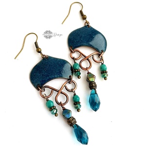Medúza - tűzzománc fülbevaló (sötét türkiz/petrolkék) - ékszer - fülbevaló - lógó fülbevaló - Meska.hu
