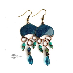 Medúza - tűzzománc fülbevaló (sötét türkiz/petrolkék) - Meska.hu