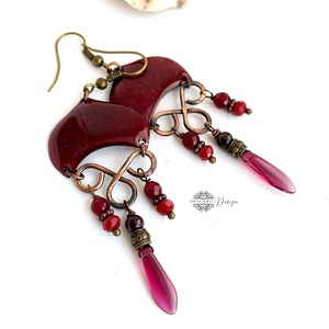 Medúza - tűzzománc fülbevaló (meggybordó) - ékszer - fülbevaló - lógó fülbevaló - Meska.hu