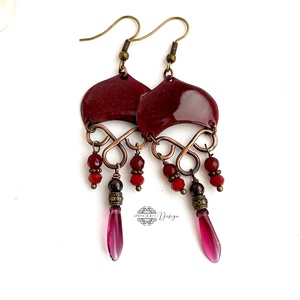 Medúza - tűzzománc fülbevaló (meggybordó) - Meska.hu