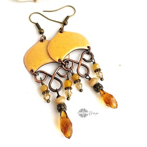 Medúza - tűzzománc fülbevaló (napsárga tr) - Meska.hu