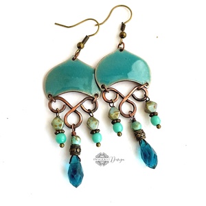 Medúza - tűzzománc fülbevaló (világos türkiz) - Meska.hu