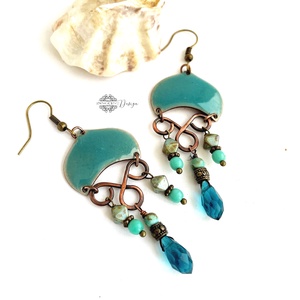 Medúza - tűzzománc fülbevaló (világos türkiz) - ékszer - fülbevaló - lógó fülbevaló - Meska.hu