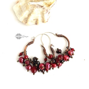 Vörösáfonya - réz fülbevaló ásványkövekkel - ékszer - fülbevaló - karika fülbevaló - Meska.hu