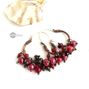 Vörösáfonya - réz fülbevaló ásványkövekkel - ékszer - fülbevaló - karika fülbevaló - Meska.hu