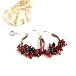 Vörösáfonya - réz fülbevaló ásványkövekkel - ékszer - fülbevaló - karika fülbevaló - Meska.hu