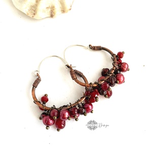 Vörösáfonya - réz fülbevaló ásványkövekkel - Meska.hu