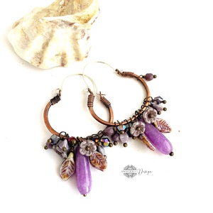 Áfonya- réz fülbevaló ásványkövekkel - ékszer - fülbevaló - karika fülbevaló - Meska.hu