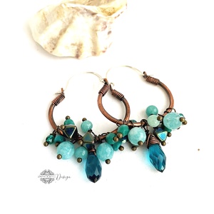 Kökény - réz fülbevaló ásványkövekkel - ékszer - fülbevaló - karika fülbevaló - Meska.hu