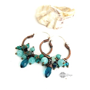 Kökény - réz fülbevaló ásványkövekkel - ékszer - fülbevaló - karika fülbevaló - Meska.hu