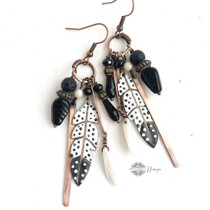 Tribal - Tollas tűzzománc fülbevaló - ékszer - fülbevaló - csillár fülbevaló - Meska.hu