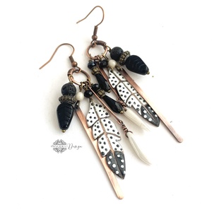 Tribal - Tollas tűzzománc fülbevaló, Ékszer, Fülbevaló, Csillár fülbevaló, Tűzzománc, Ötvös, MESKA