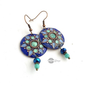 Mandala - tűzzománc fülbevaló (királykék), Ékszer, Fülbevaló, Lógós kerek fülbevaló, Tűzzománc, Ötvös, MESKA