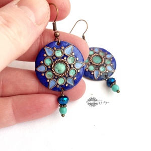 Mandala - tűzzománc fülbevaló (királykék) - ékszer - fülbevaló - lógós kerek fülbevaló - Meska.hu