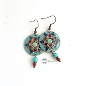 Mandala - tűzzománc fülbevaló (világos türkiz) - ékszer - fülbevaló - lógós kerek fülbevaló - Meska.hu