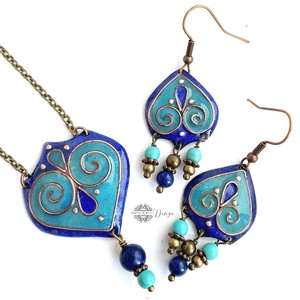 Szerelmes kék égbolt - tűzzománc-réz fülbevaló - türkiz-kék, Ékszer, Ékszerszett, Tűzzománc, Ötvös, MESKA