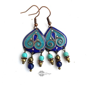 Szerelmes kék égbolt - tűzzománc-réz fülbevaló - türkiz-kék - ékszer - ékszerszett - Meska.hu