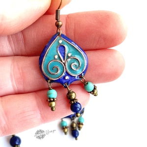 Szerelmes kék égbolt - tűzzománc-réz fülbevaló - türkiz-kék - ékszer - ékszerszett - Meska.hu