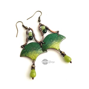 Szemira - tűzzománc-réz fülbevaló - zöld, Ékszer, Fülbevaló, Lógó fülbevaló, Tűzzománc, Ötvös, MESKA