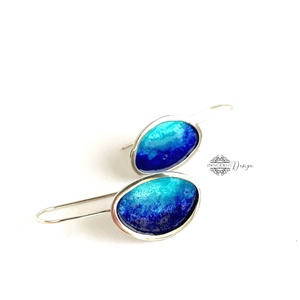 Grado -  ezüst fülbevaló tűzzománccal - türkiz-kék - ékszer - fülbevaló - lógó fülbevaló - Meska.hu