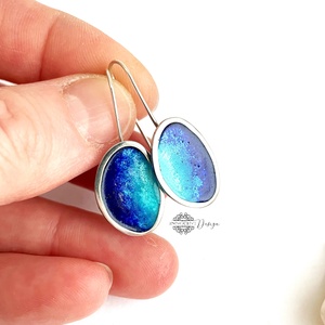 Grado -  ezüst fülbevaló tűzzománccal - türkiz-kék - ékszer - fülbevaló - lógó fülbevaló - Meska.hu