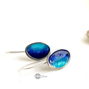 Grado -  ezüst fülbevaló tűzzománccal - türkiz-kék - ékszer - fülbevaló - lógó fülbevaló - Meska.hu