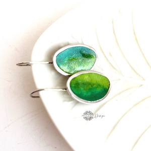 Grado -  ezüst fülbevaló tűzzománccal - zöld - ékszer - fülbevaló - lógó fülbevaló - Meska.hu