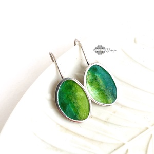 Grado -  ezüst fülbevaló tűzzománccal - zöld - Meska.hu