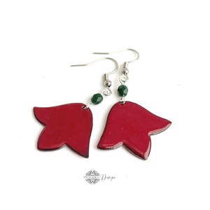 Bordó tulipán - tűzzománc fülbevaló - ékszer - fülbevaló - lógó fülbevaló - Meska.hu