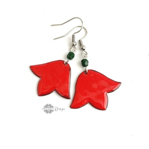 Piros tulipán - tűzzománc fülbevaló - Meska.hu