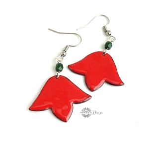 Piros tulipán - tűzzománc fülbevaló - ékszer - fülbevaló - lógó fülbevaló - Meska.hu