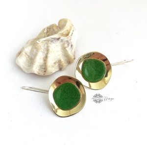 Kalimutu - tűzzománc fülbevaló (mohazöld) - ékszer - fülbevaló - lógós kerek fülbevaló - Meska.hu