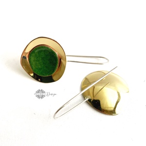 Kalimutu - tűzzománc fülbevaló (mohazöld) - ékszer - fülbevaló - lógós kerek fülbevaló - Meska.hu