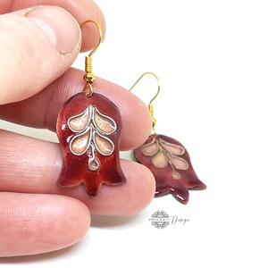 Tulipán - tűzzománc fülbevaló (bordó-rózsaszín) - ékszer - fülbevaló - lógó fülbevaló - Meska.hu