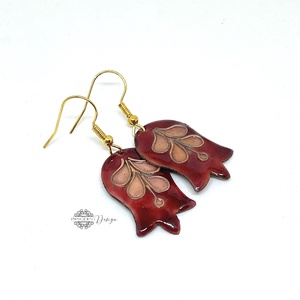 Tulipán - tűzzománc fülbevaló (bordó-rózsaszín) - ékszer - fülbevaló - lógó fülbevaló - Meska.hu