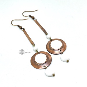 Minimál - fehér fülbevaló - tűzománc-réz, Ékszer, Fülbevaló, Lógó fülbevaló, Tűzzománc, Ötvös, MESKA