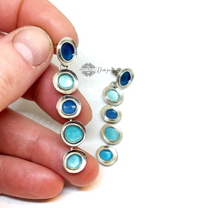 Gaudi - ezüst fülbevaló tűzzománccal - türkizkék - ékszer - fülbevaló - lógó fülbevaló - Meska.hu