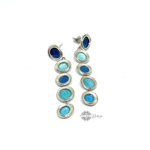 Gaudi - ezüst fülbevaló tűzzománccal - türkizkék, Ékszer, Fülbevaló, Lógó fülbevaló, Ötvös, MESKA