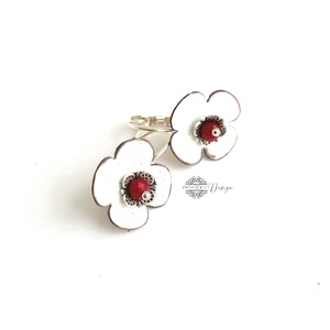 Margaréta - tűzzománc fülbevaló - virág fülbevaló - ékszer - fülbevaló - lógós kerek fülbevaló - Meska.hu