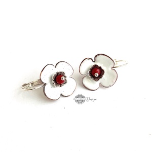 Margaréta - tűzzománc fülbevaló - virág fülbevaló, Ékszer, Fülbevaló, Lógós kerek fülbevaló, Ötvös, Tűzzománc, MESKA