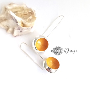 Csészegomba fülbevaló - napsárga - ezüstözött rézékszer, Ékszer, Fülbevaló, Lógó fülbevaló, Ötvös, Tűzzománc, MESKA